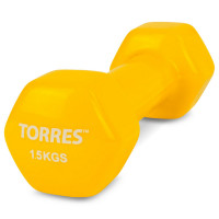 Гантель 1,5 кг Torres металл в виниловой оболочке, форма шестигранник PL522203 желтый