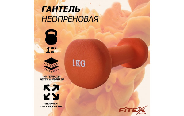 Гантель в неопреновой оболочке 1кг Fitex Pro FTX-2015-1kg 600_380