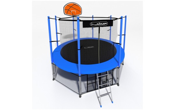 Батут i-Jump Classic Basket 8FT 244 см с нижней сетью и лестницей синий 600_380