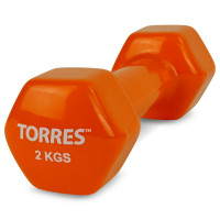 Гантель 2 кг Torres металл в виниловой оболочке, форма шестигранник PL522204 оранжевый