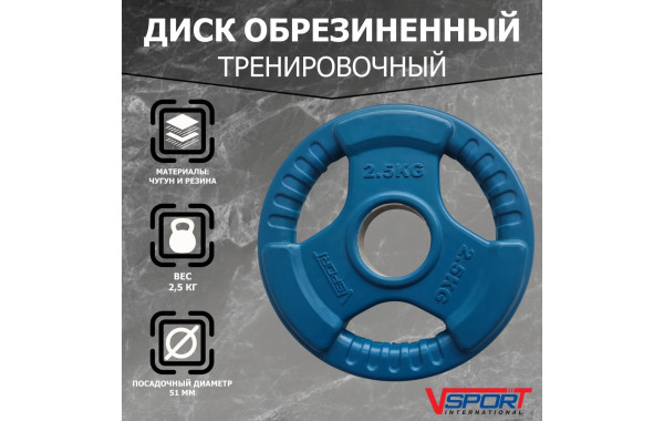 Диск Олимпийский 2,5кг, обрезиненный цветной с ручками V-Sport LC-2.5 600_380