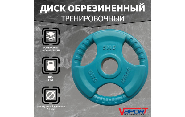 Диск Олимпийский 5кг, обрезиненный цветной с ручками V-Sport LC-5 600_380