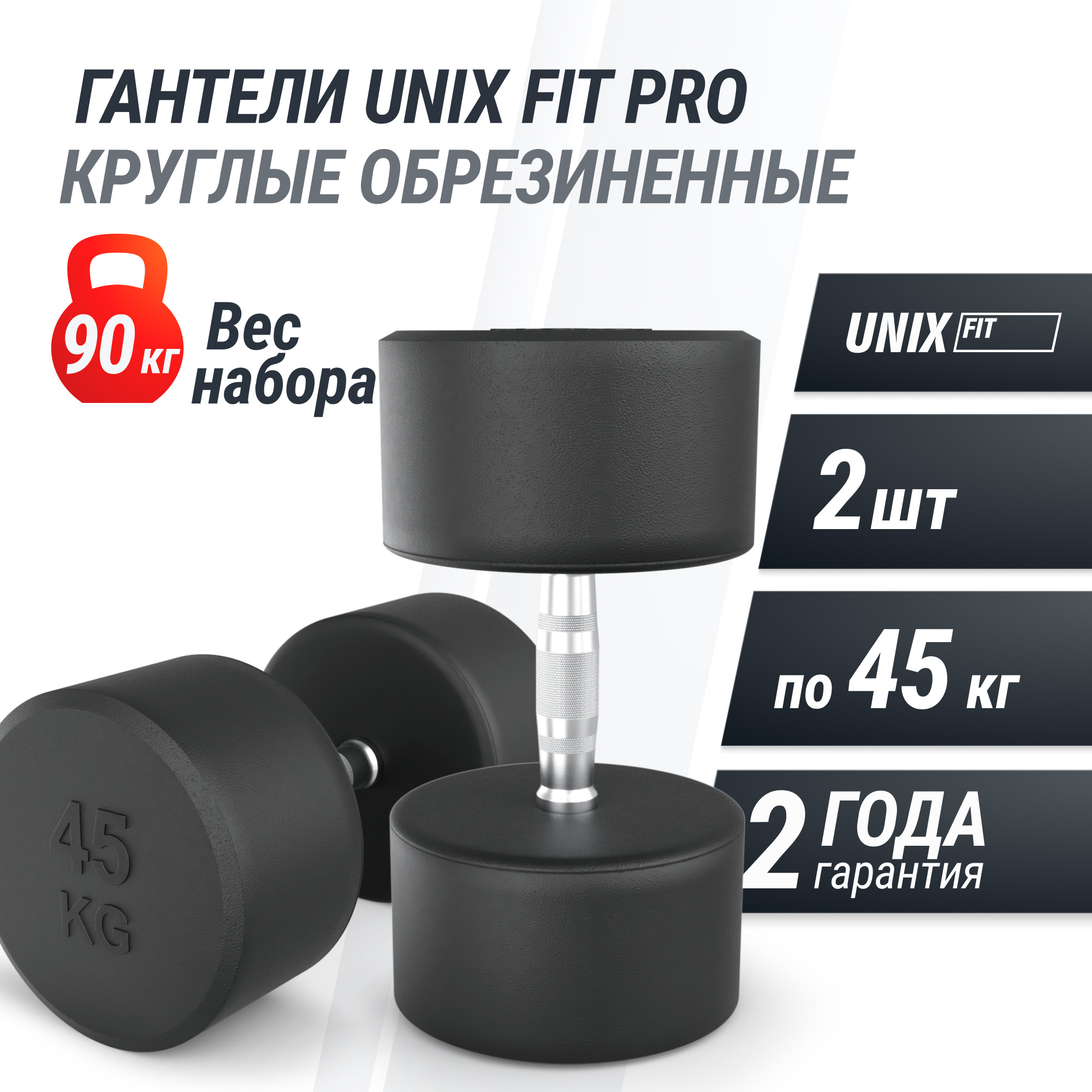 Гантель круглая обрезиненная 45 кг UnixFit PRO DBRND45PBKx2 2 шт 2000_2000