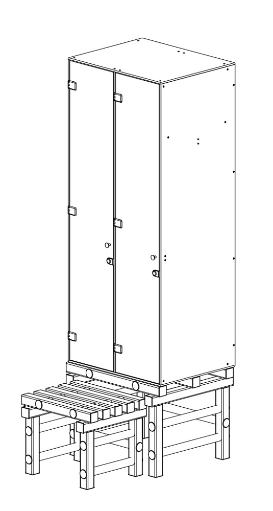 Шкаф 2-1 на подставке с выдвижной скамьей ПТК Спорт 040-1046 535_1000