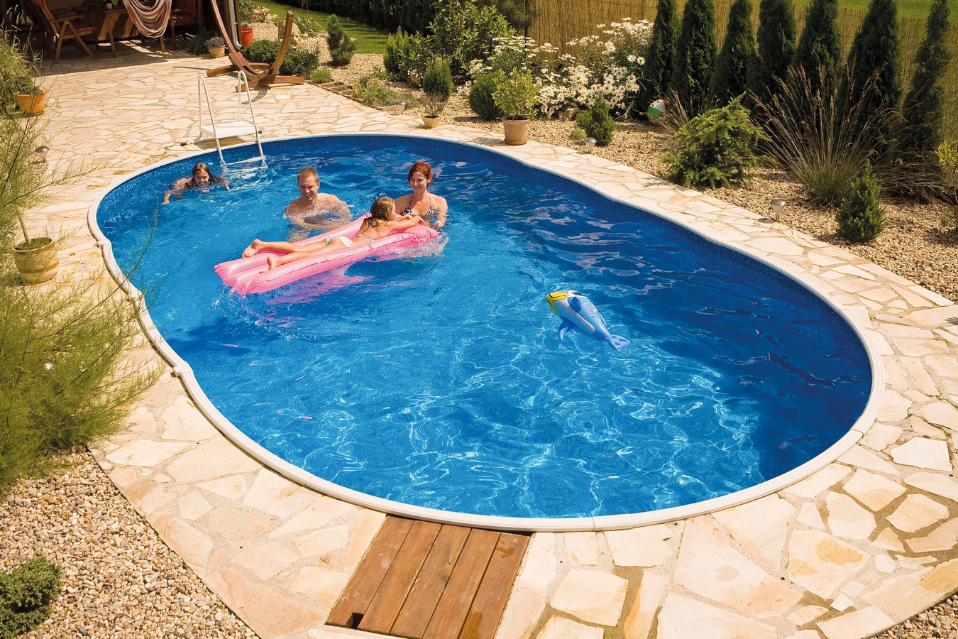 Морозоустойчивый бассейн Azuro 405DL, овальный 7,3х3,7х1,2 м Comfort 1350_900