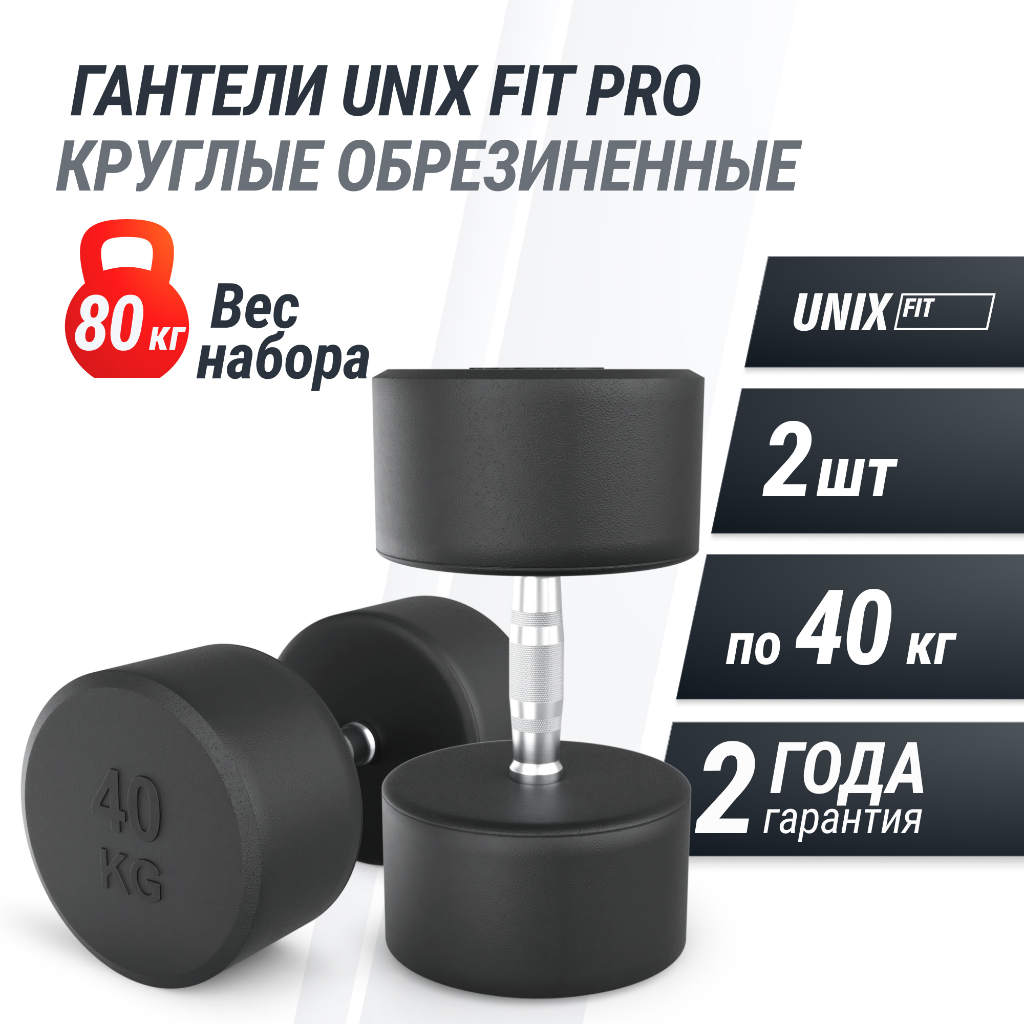 Гантель круглая обрезиненная 40 кг UnixFit PRO DBRND40PBKx2 2 шт 2000_2000