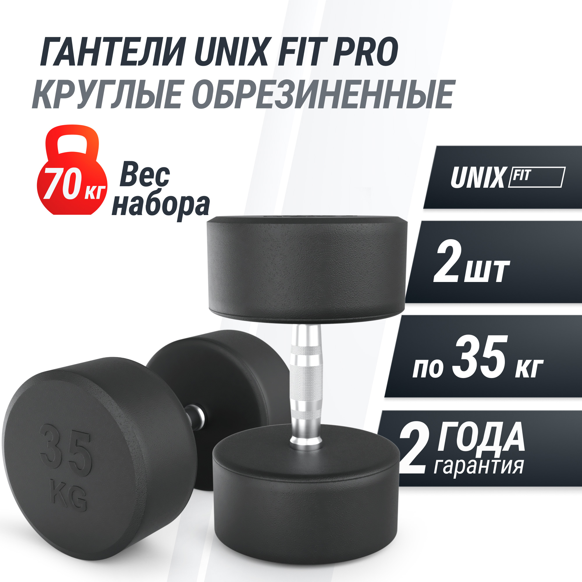 Гантель круглая обрезиненная 35 кг UnixFit PRO DBRND35PBKx2 2 шт 2000_2000