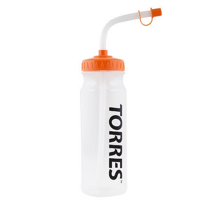 Бутылка для воды Torres 750 мл, с трубкой SS1029 прозрачная, оранжевая крышка 700_700