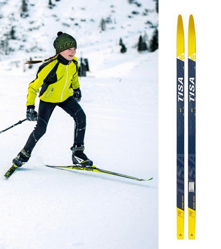 Лыжный комплект Tisa Sport Step Jr. с креплениями синий\желтый 711_800