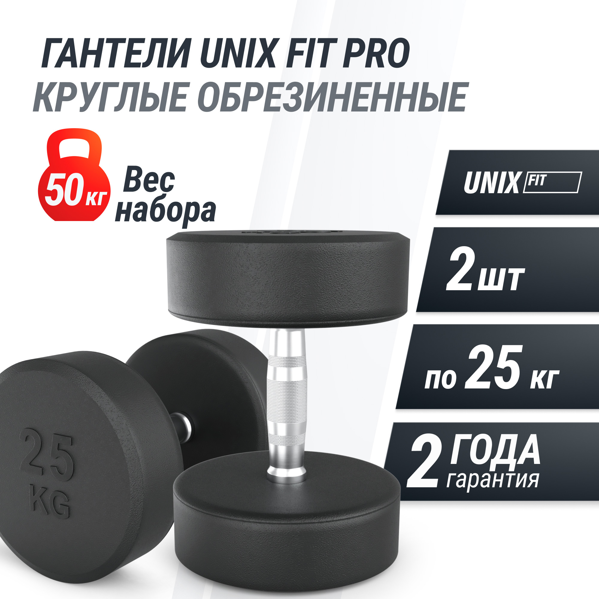 Гантель круглая обрезиненная 25 кг UnixFit PRO DBRND25PBKx2 2 шт 2000_2000